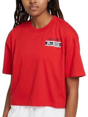 Nike Jordan Red Paris Saint-Germain Logo Cropped T-Shirt Size XS